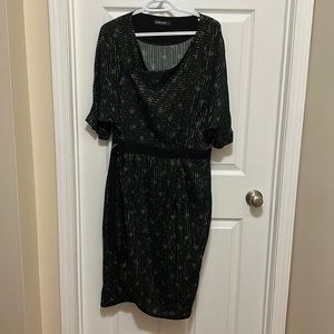 Black dress with gold + snowflake flower pattern
